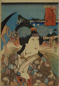 TOYOKUNI III/Portrait of the actor Iwai Hanshiro VI in the role of Komachi, subtitled Mii bansho (Eveninbbell at Mii Temple), from Omi hakkei no uchi (Eight views of Lake BIwa)