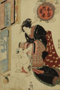 TOYOSHIGE/BEauty putting a robe to a baby, from Tosei azuma sugata (Modern eastern beauties)のサムネール