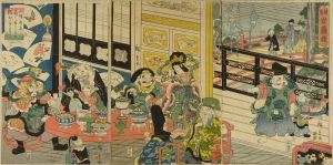 HIROSHIGE II/Seven deities being entertained at Gankiro, Yokohama, triptychのサムネール