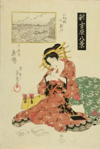 EISEN/Portrait of the courtesan Tamagushi of Tamaya, subtitled */Nihon Tsutsumi no rakugan/* (Descending geese at Nihon Embankment), from */Shin-Yoshiwara hakkei/* (Eight views of Shin-Yoshiwara)のサムネール