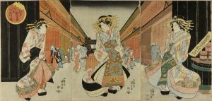 KUNISADA/*/Edo Shin-Yoshiwara hassaku shiromuku no zu/* (Courtesans wearing white robe at the first day of eighth month at Shin-Yoshiwara pleasure quarters), triptychのサムネール