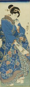 KUNIYOSHI/A beauty holding a battledore, vertical diptychのサムネール