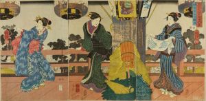 KUNIYOSHI/Beauties in the year-end market at Asakusa, triptychのサムネール