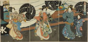 TOYOKUNI III/*/Jikkendana hina-ichi no kokei/* (View of doll market for girls' festival at Jikkendana), triptychのサムネール