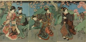 TOYOKUNI III/Beauties strolling under cherry blossom, triptychのサムネール