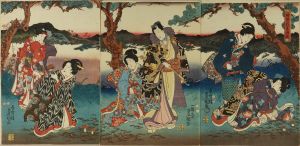 TOYOKUNI III/Mitsuuji and beauties gathering matsutake mushrooms, triptychのサムネール