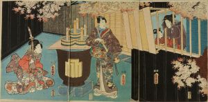 TOYOKUNI III/Mitsuuji and beauties under cherry tree, triptychのサムネール
