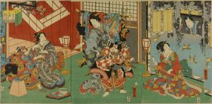 KUNISADA II/Genji observing beauties and children preparing dance performance in the first month, triptychのサムネール
