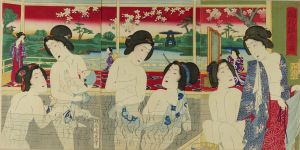 CHIKANOBU/*/Kaika onsen no zu/* (View of modern hot spring), triptychのサムネール