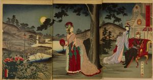 CHIKANOBU/*/Koki noryo no zu/* (The emperor enjoying an evening cool), triptychのサムネール