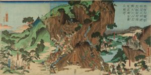YOSHITORA/Scene of Tenguto rebellion, in a comparison to Minamoto no Yorimitsu and Fujiwara no Yasumasa entering Mount Oe to subdue Shutendoji, triptychのサムネール