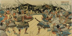 SADAHIDE/Nakagawa Mitsuhide and Takayama Ukon arguing about the vanguard at the battle of Yamasaki, triptychのサムネール