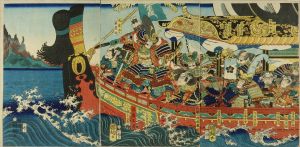 KUNITSUNA/Sato Masakiyo (Kato Kiyomasa) and troops subjugation to Korea, triptychのサムネール