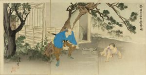 木下藤吉郎市松の怪力ニ驚く図／年方