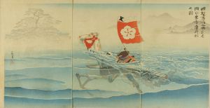明智左馬之助光春　湖水乗打唐崎松之図／清親
