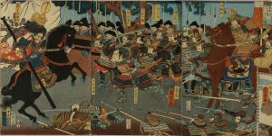KUNIYOSHI/Minamoto no Yoritomo at the battle at Mutsu Province, triptychのサムネール