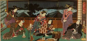 TOYOKUNI III/Actors in a restaurant at Ryogoku, triptychのサムネール
