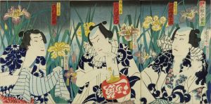 KUNICHIKA/*/Ryuko sankumi sannin shobu/* (Comparison of three celebrated actors in the role with name after flower), triptychのサムネール
