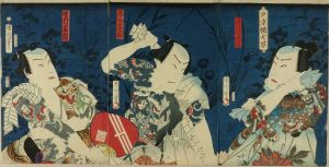 KUNICHIKA/Portrait of actors before silhouette of autumn flowers, titled */Yusuzumi aki no nanakusa/* (Evening cool in seven flowers of autumn), triptychのサムネール