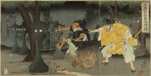 NOBUKAZU/Taira no Tadamori capturing the oil priest at Gion, triptychのサムネール